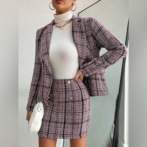 Plaid Pattern Buttoned Tweed Skirt